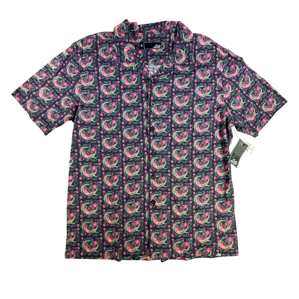 Lost Mens Magic Dragon Shirt Neon All Over Print M Black Woven Surf